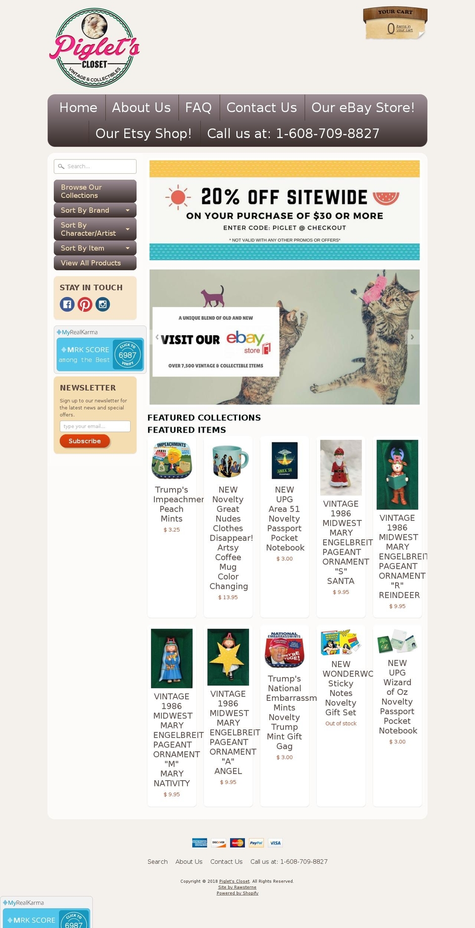 pigletscloset.com shopify website screenshot