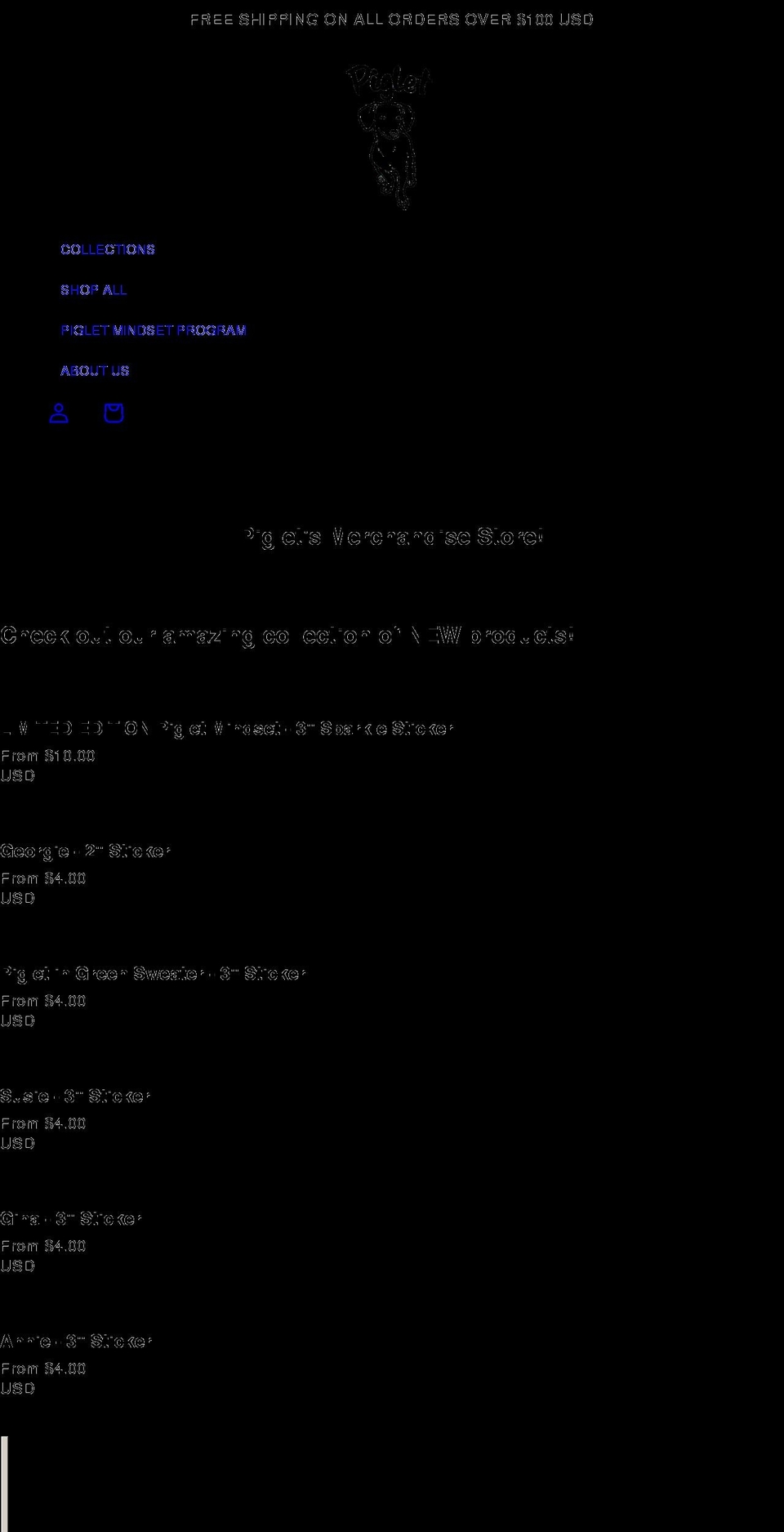 pigletthedog.com shopify website screenshot