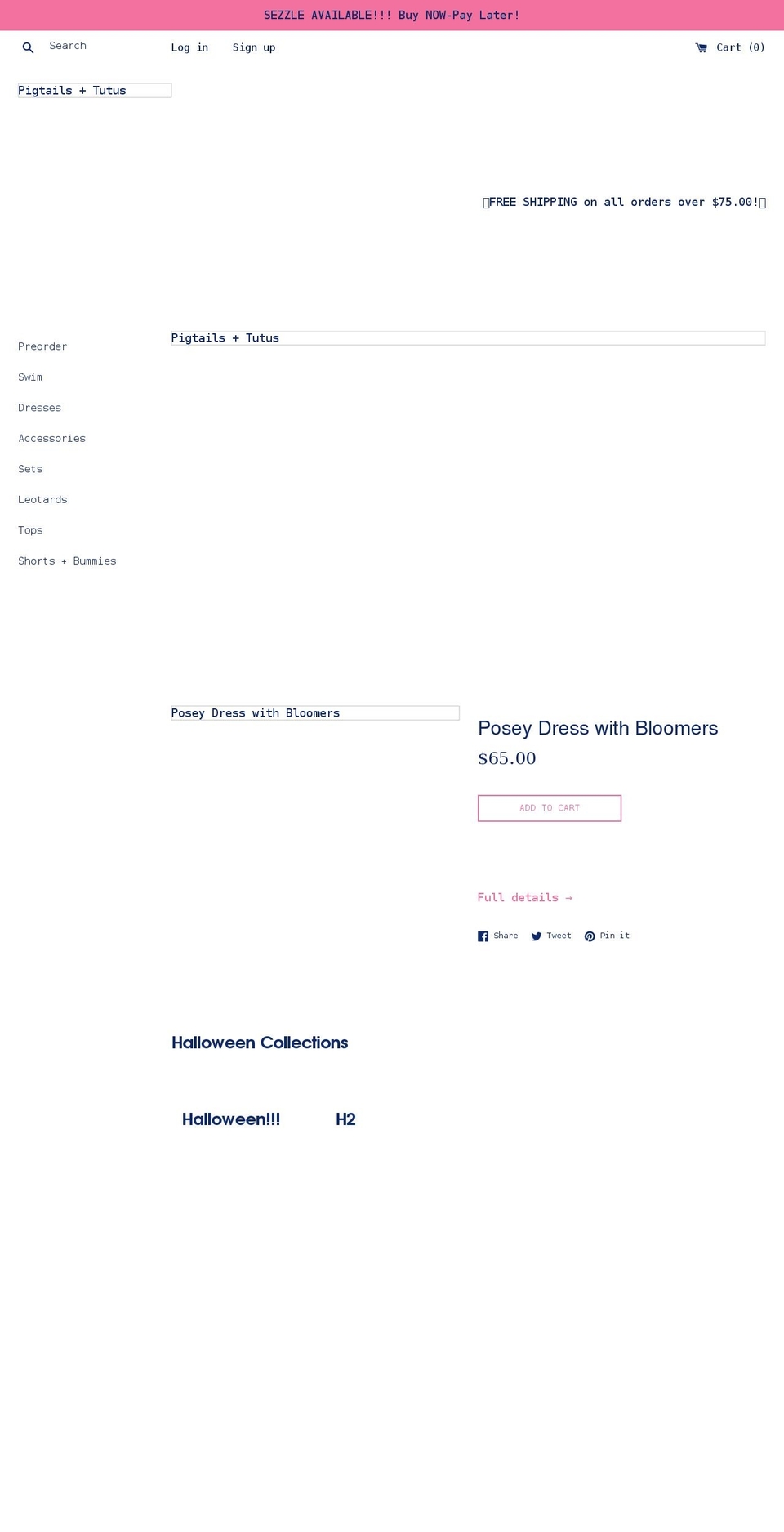 pigtailsandtutus.com shopify website screenshot