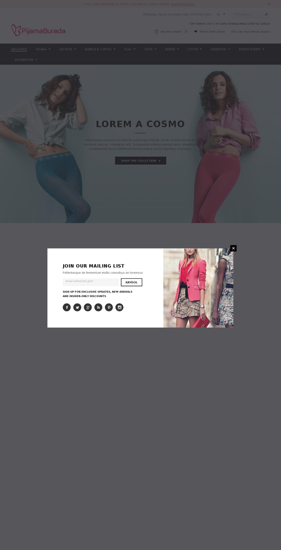 pijamaburada.com shopify website screenshot