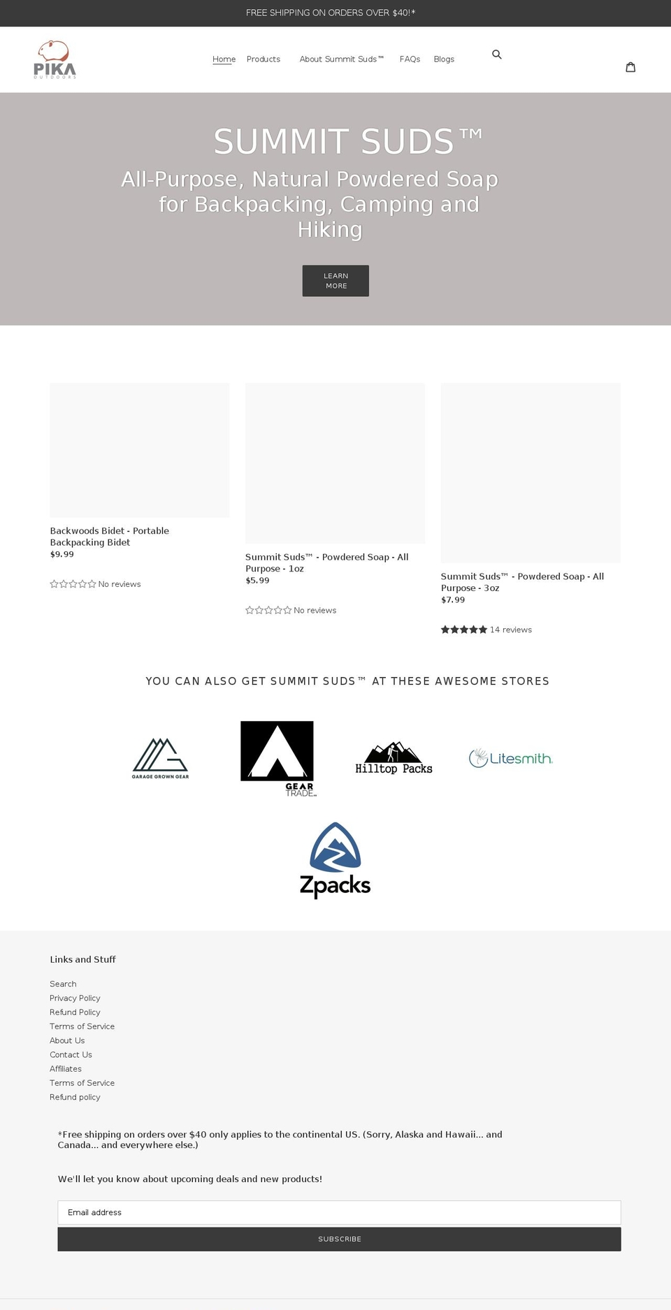 pikaoutdoors.com shopify website screenshot