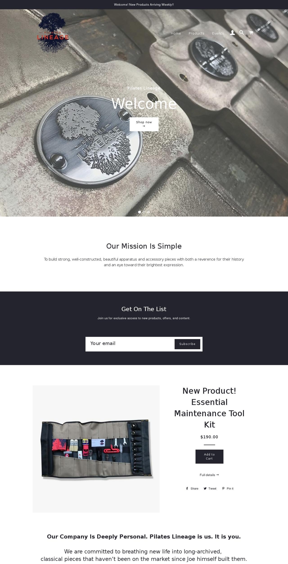 pilateslineage.com — Shopify storefront screenshot