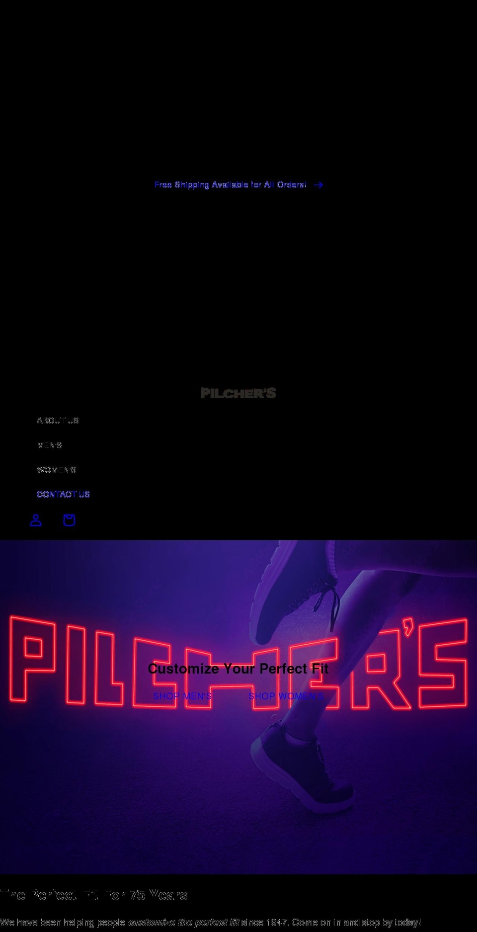 pilchersshoes.com shopify website screenshot