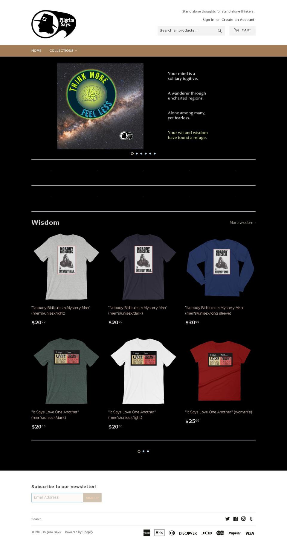 pilgrimsays.com — Shopify storefront screenshot