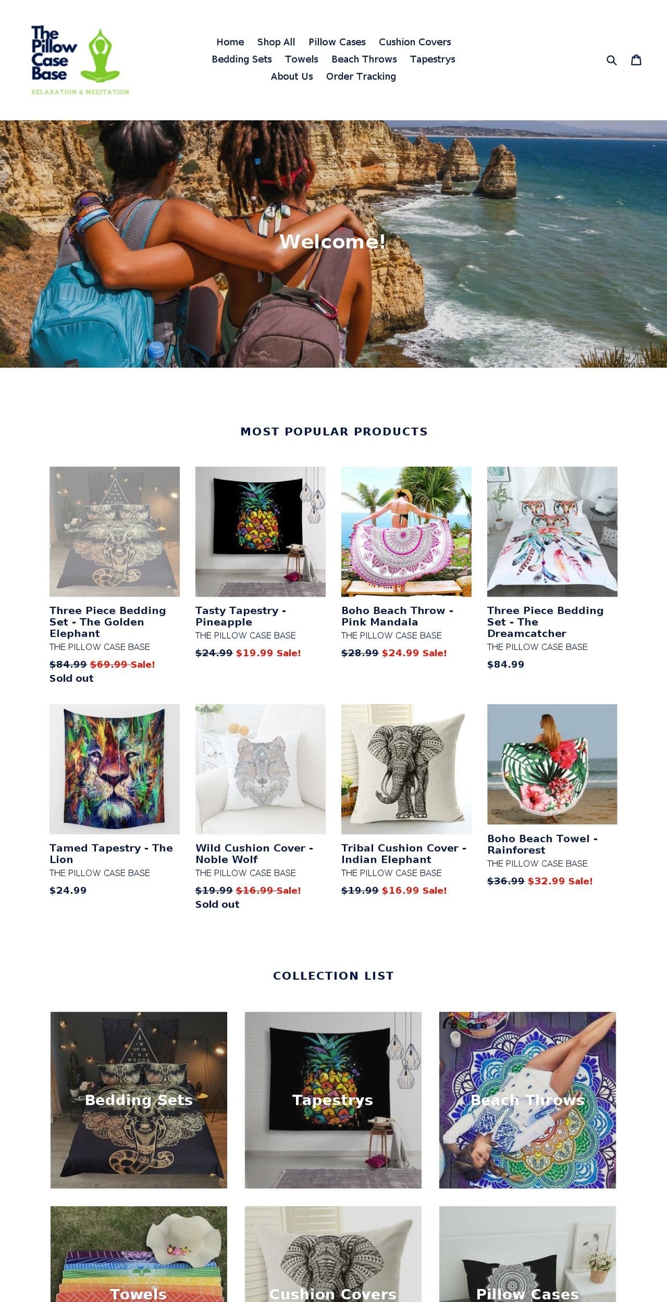 pillowcasebase.com shopify website screenshot