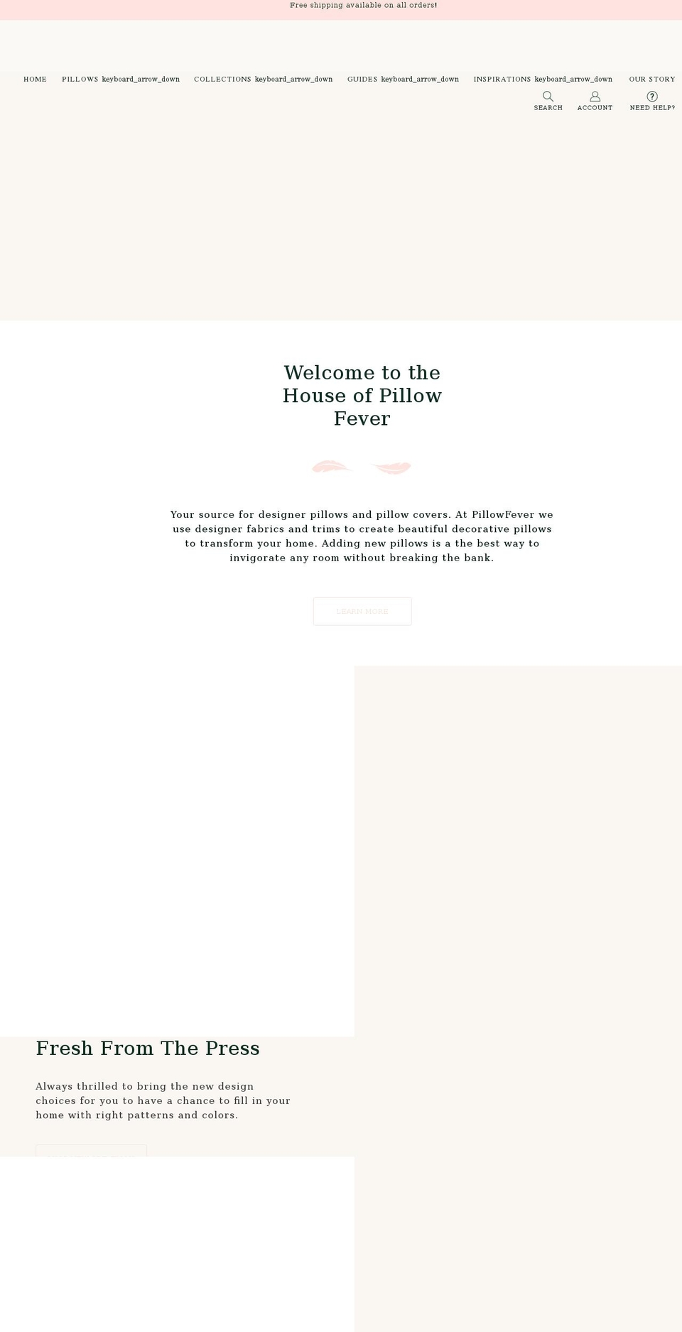 pillowfever.com shopify website screenshot