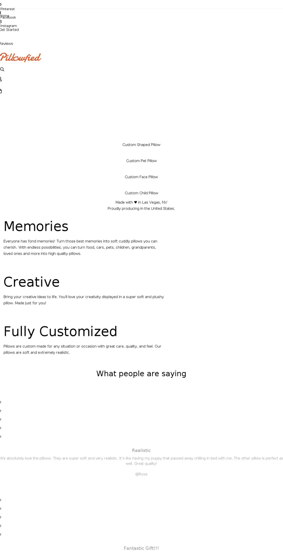 pillowfied.com shopify website screenshot