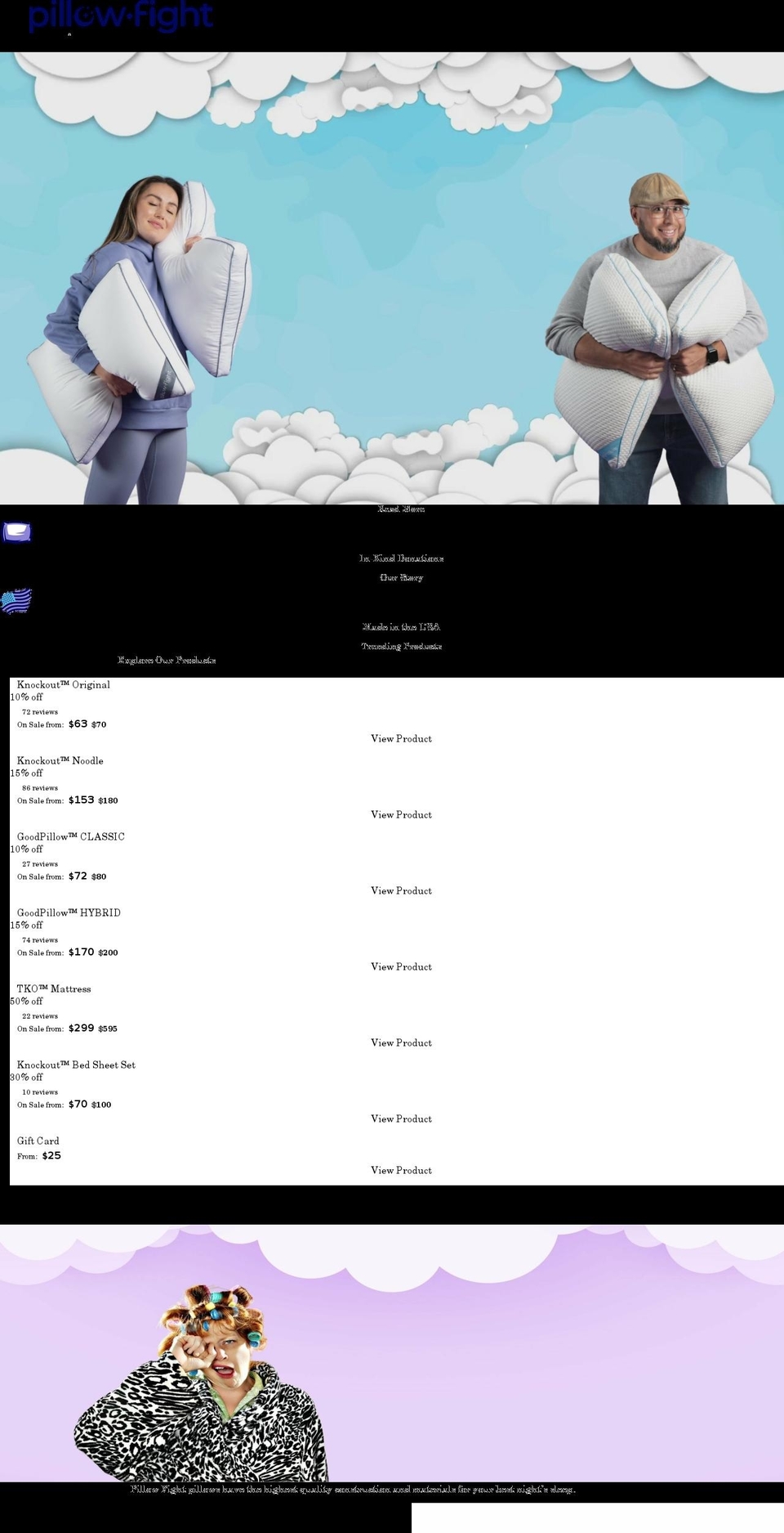 pillowfite.com shopify website screenshot