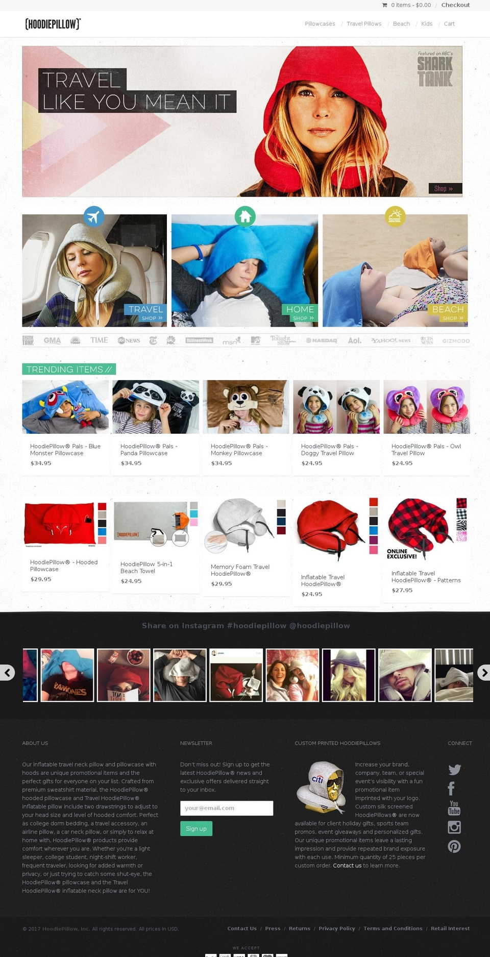 pillowhoodtravel.com shopify website screenshot