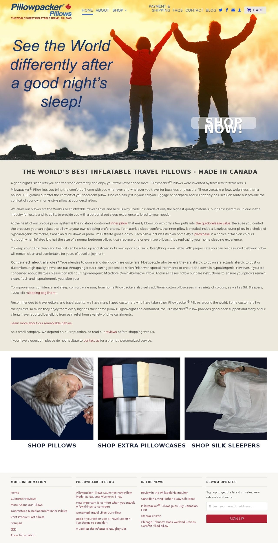 pillowpacker.com shopify website screenshot