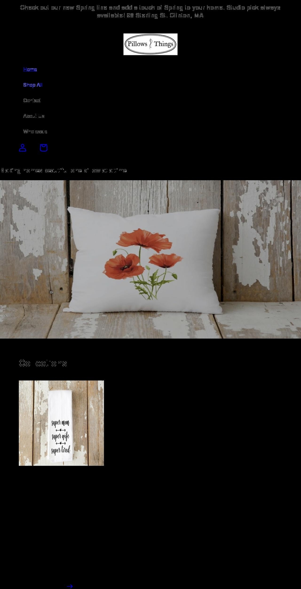 pillowsandthings.com shopify website screenshot