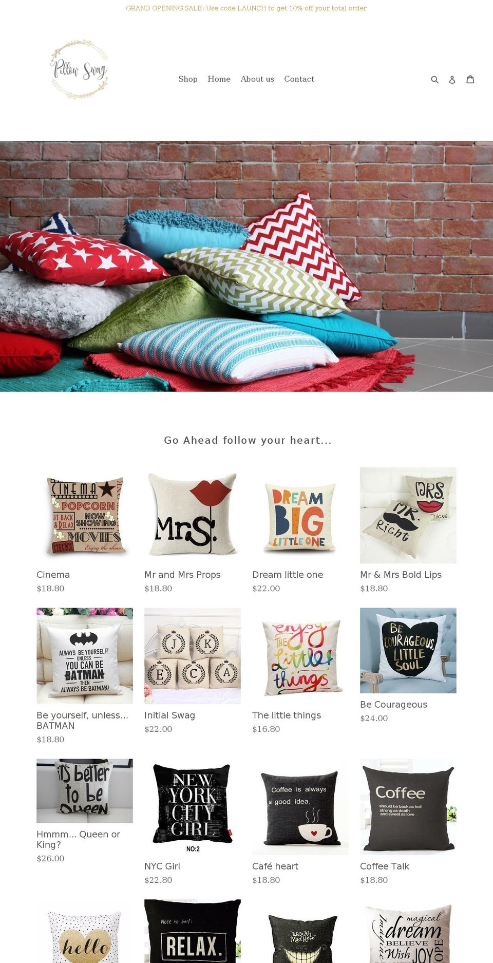 pillowswag.com shopify website screenshot