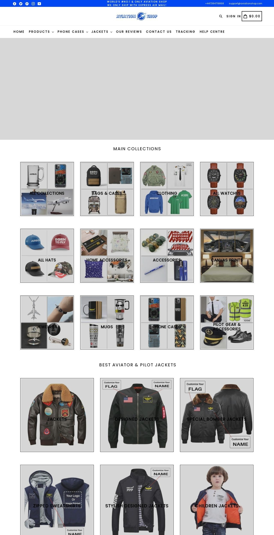 pilotjackets.co.uk shopify website screenshot