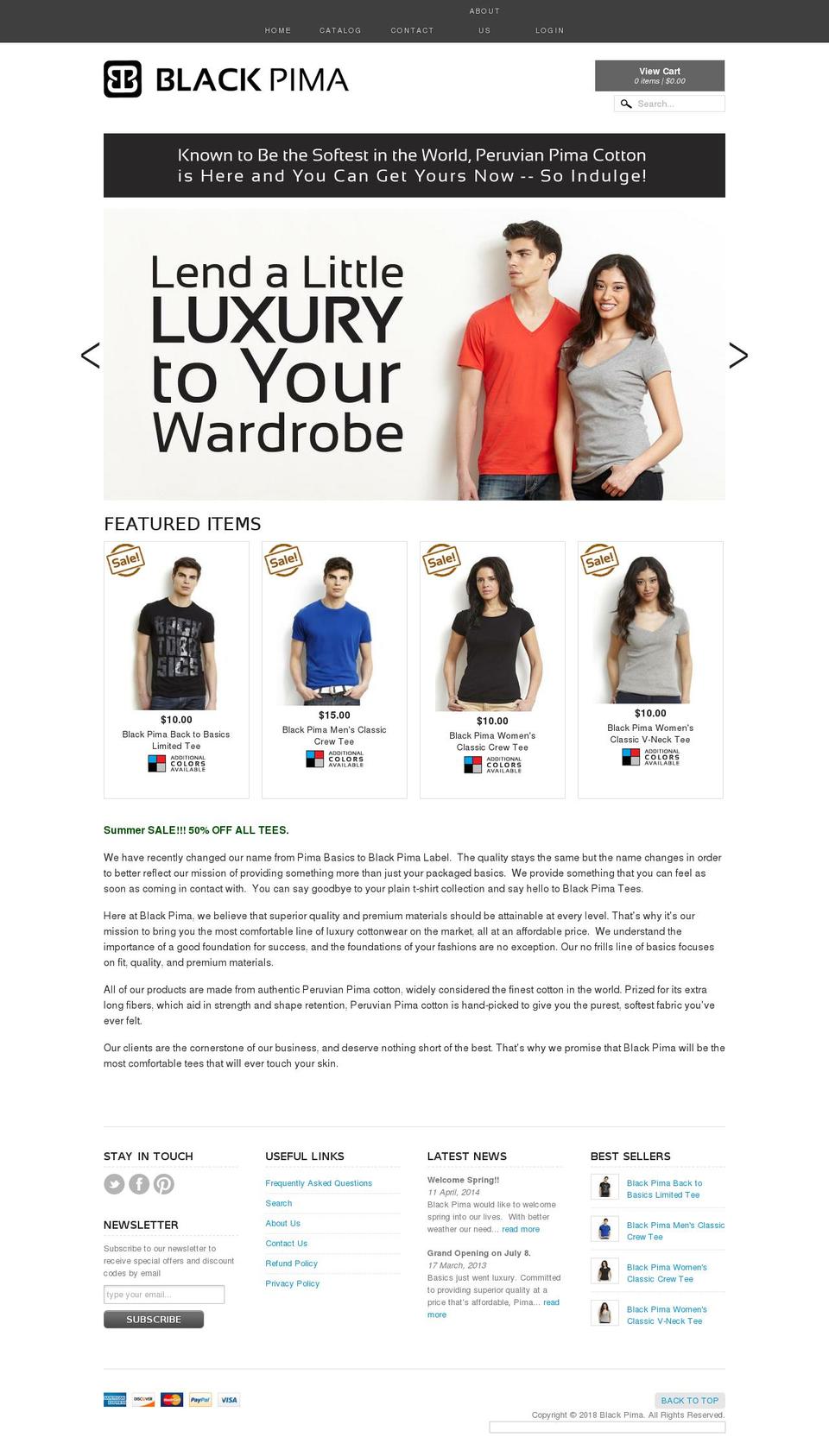 pimabasics.com — Shopify storefront screenshot