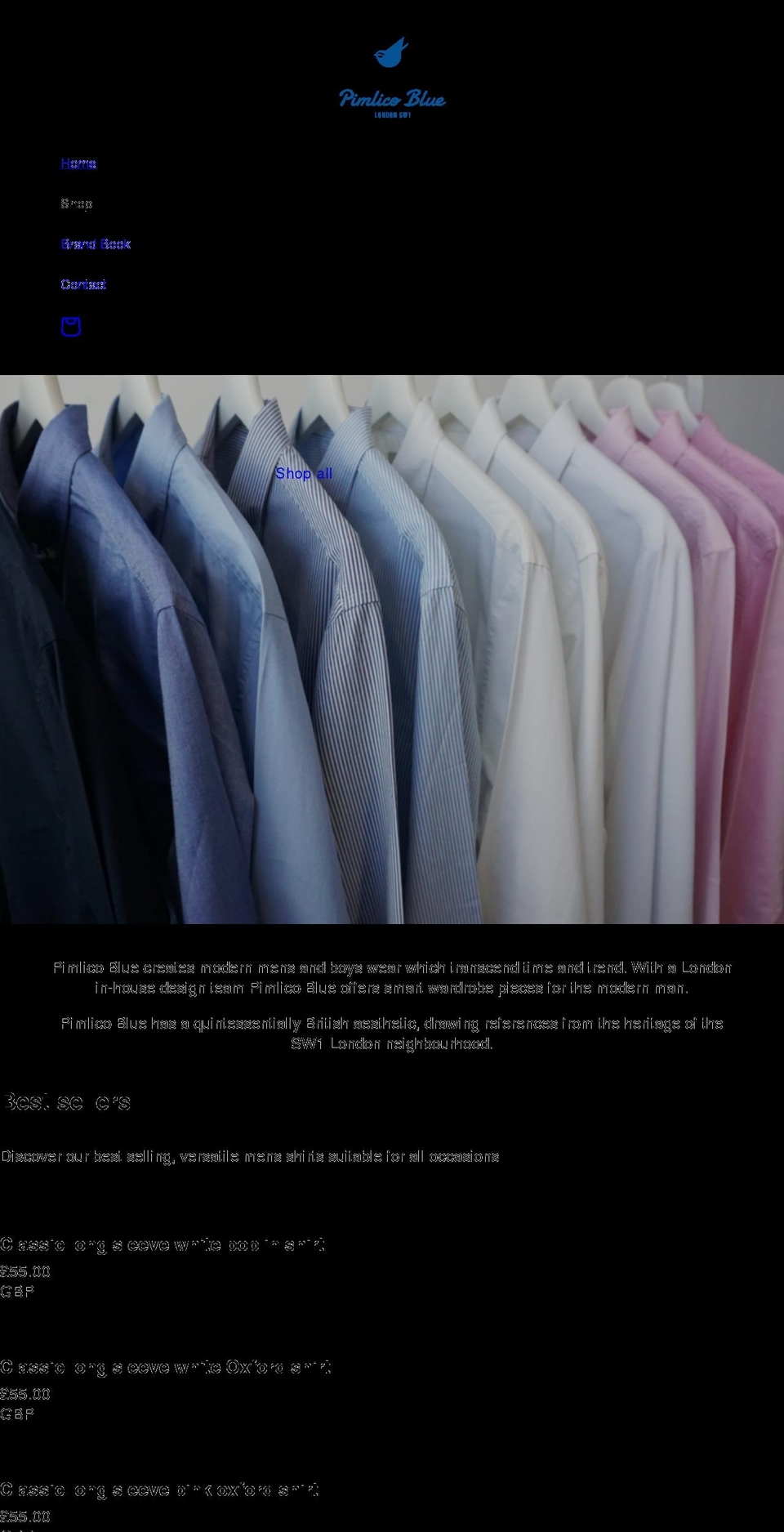 pimlicoblue.com shopify website screenshot