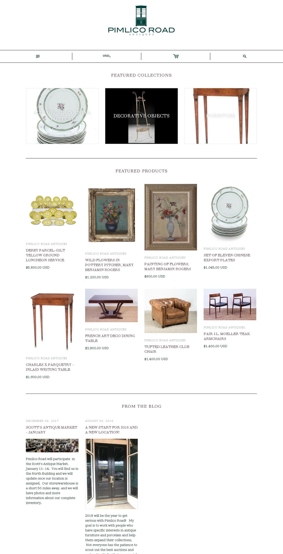 pimlicoroadantiques.com — Shopify storefront screenshot
