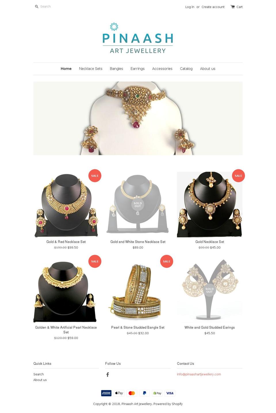 pinaashartjewellery.com shopify website screenshot