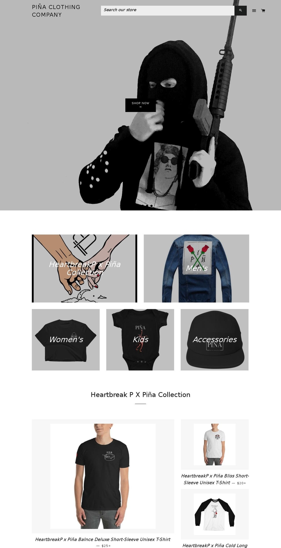 pinaclothingcompany.com — Shopify storefront screenshot