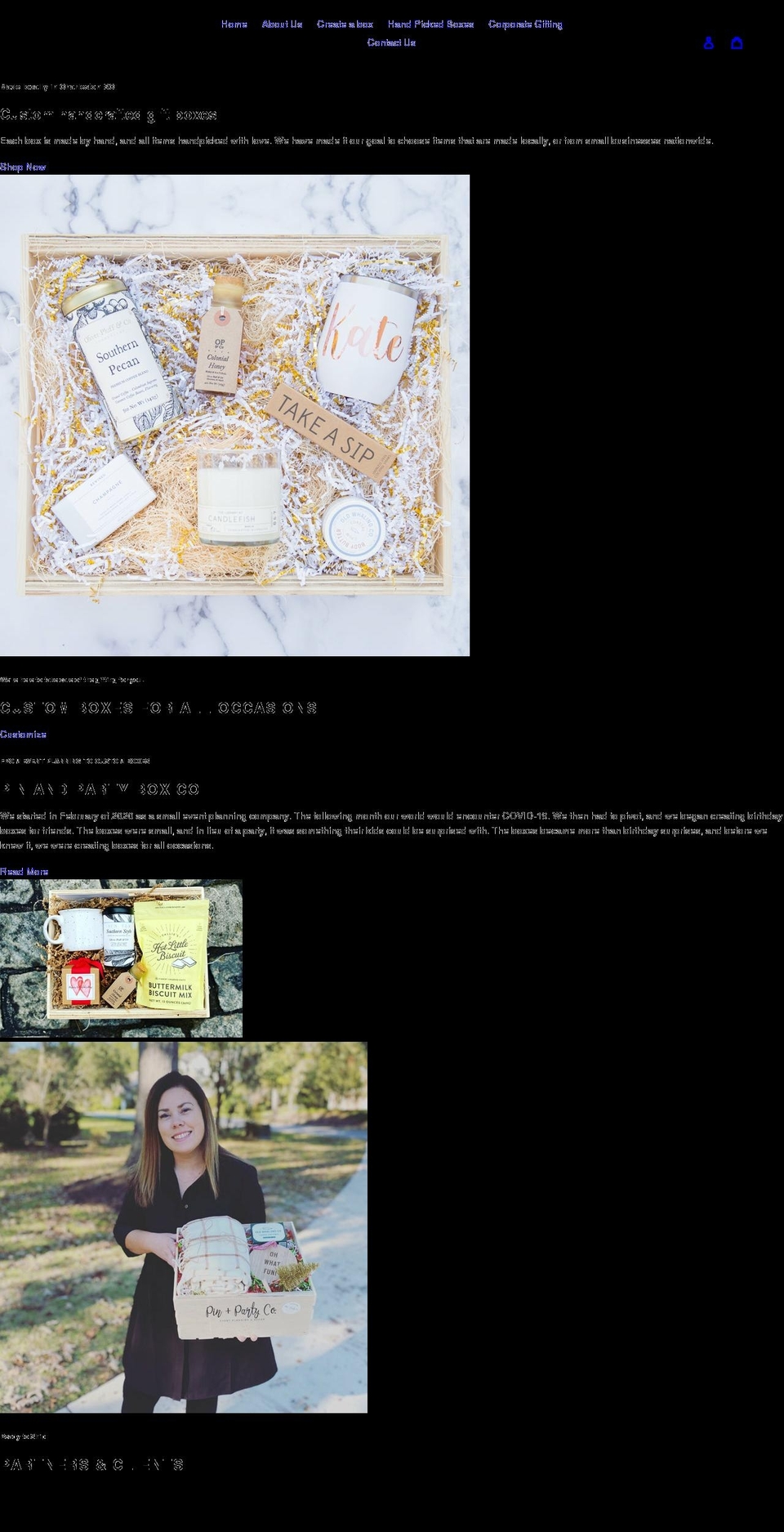 pinandpartyboxco.com shopify website screenshot