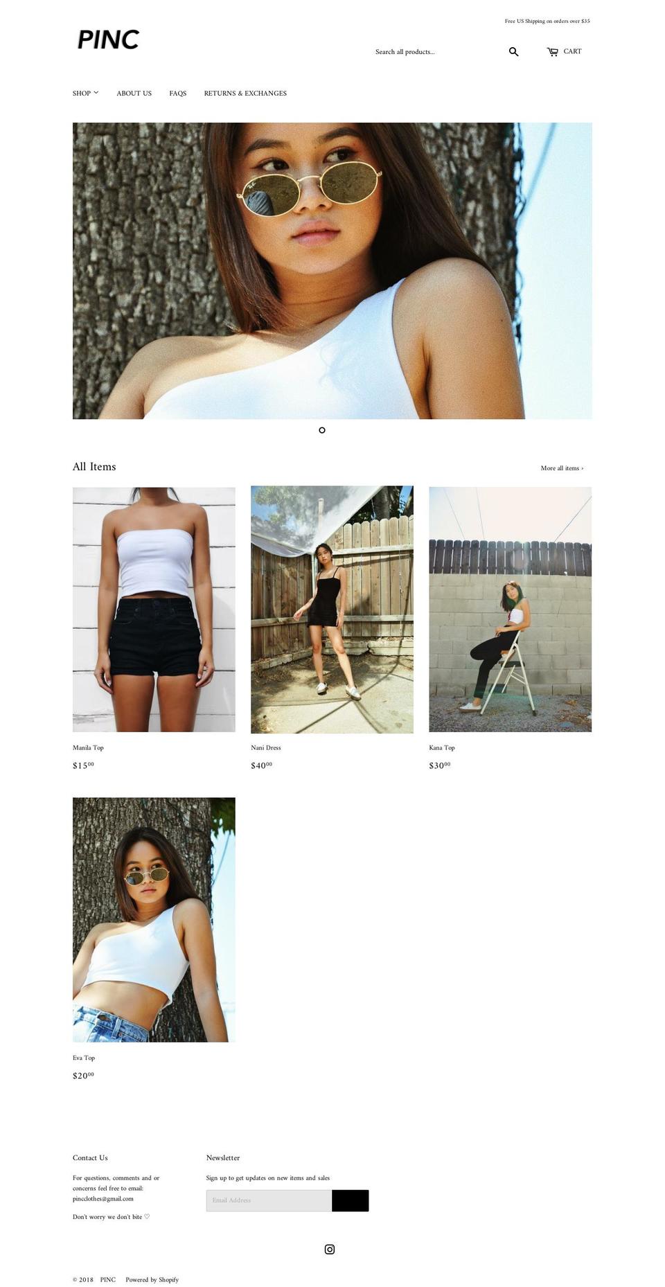 pincclothing.com — Shopify storefront screenshot