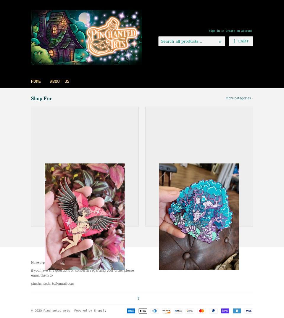 pinchantedarts.com shopify website screenshot