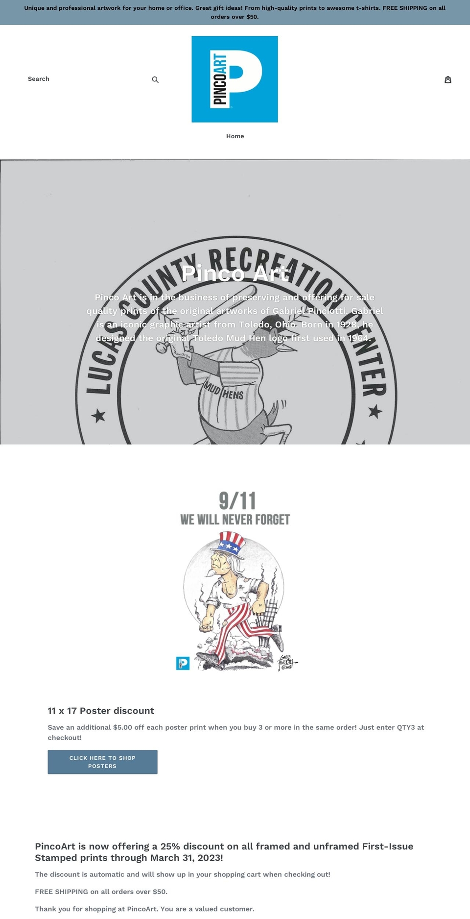 pincoart.com shopify website screenshot