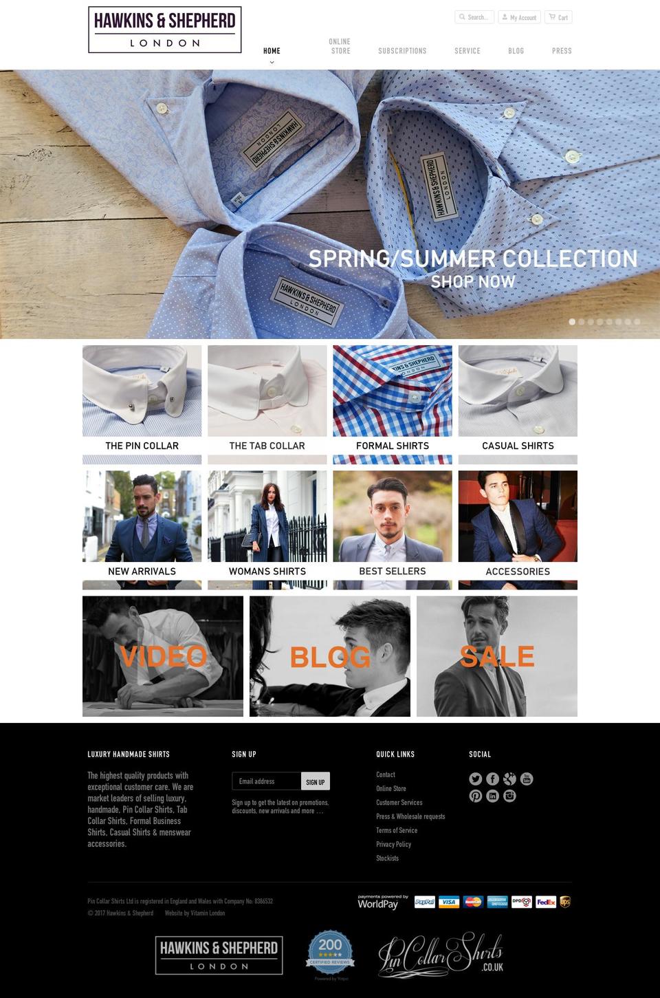 Reformation Shopify theme site example pincollarshirts.co.uk