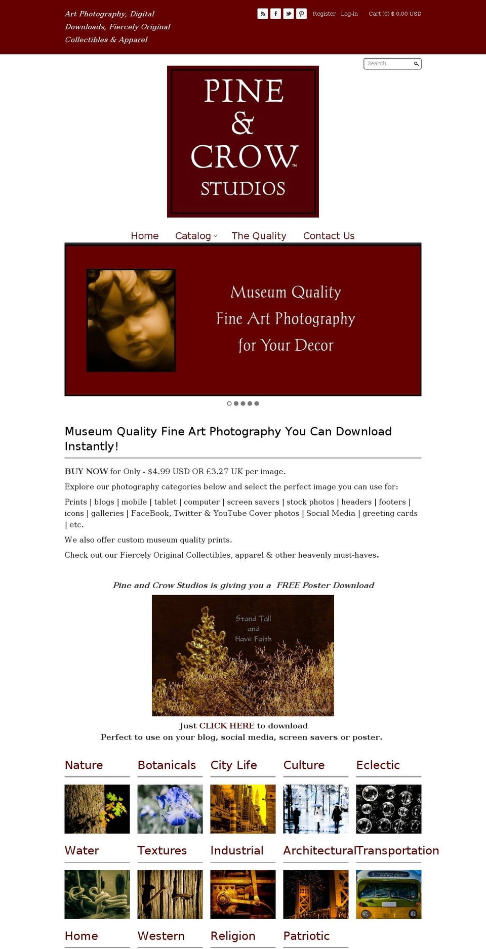 Clean - with Fine Art divider Shopify theme site example pineandcrow.com