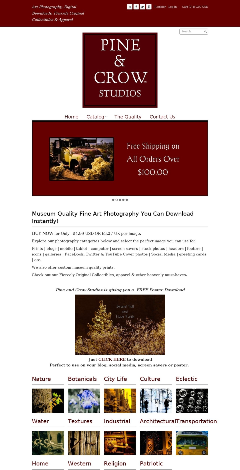 Clean - with Fine Art divider Shopify theme site example pineandcrowstudio.com