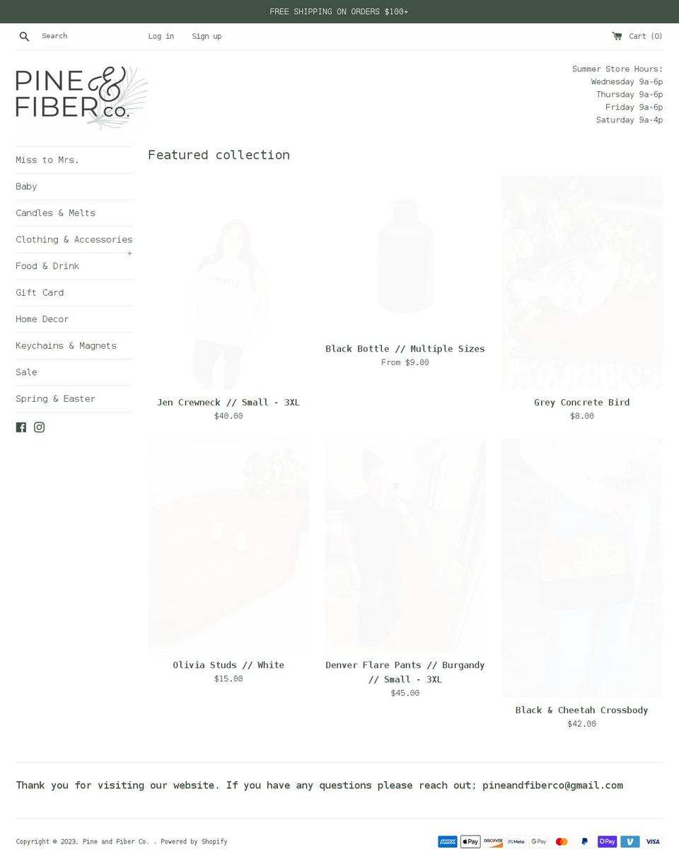 pineandfiberco.com shopify website screenshot