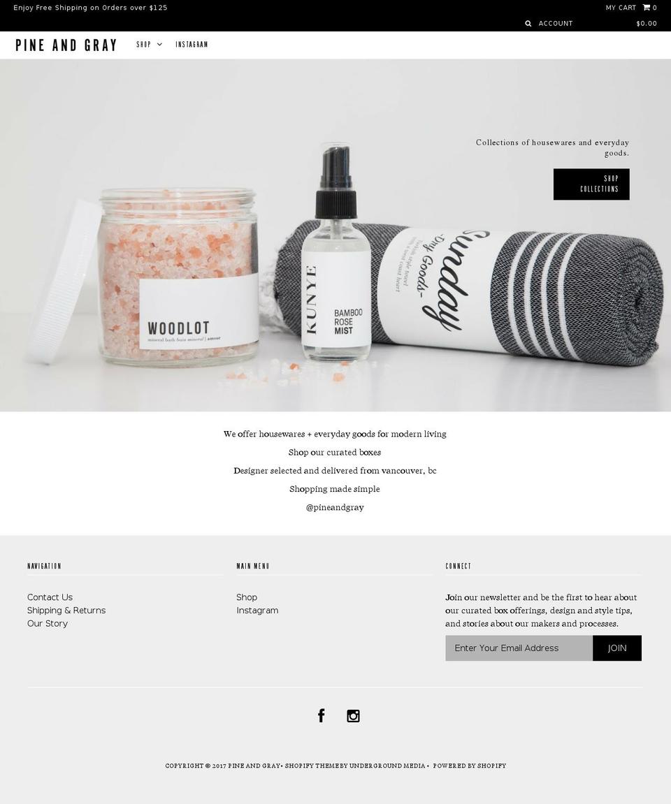 pineandgray.com shopify website screenshot