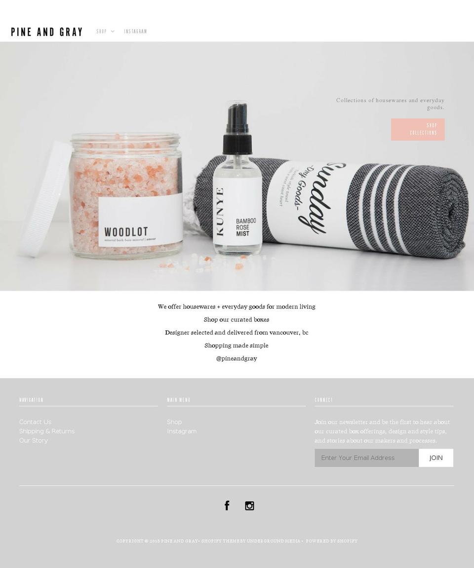 pineandgrey.com — Shopify storefront screenshot