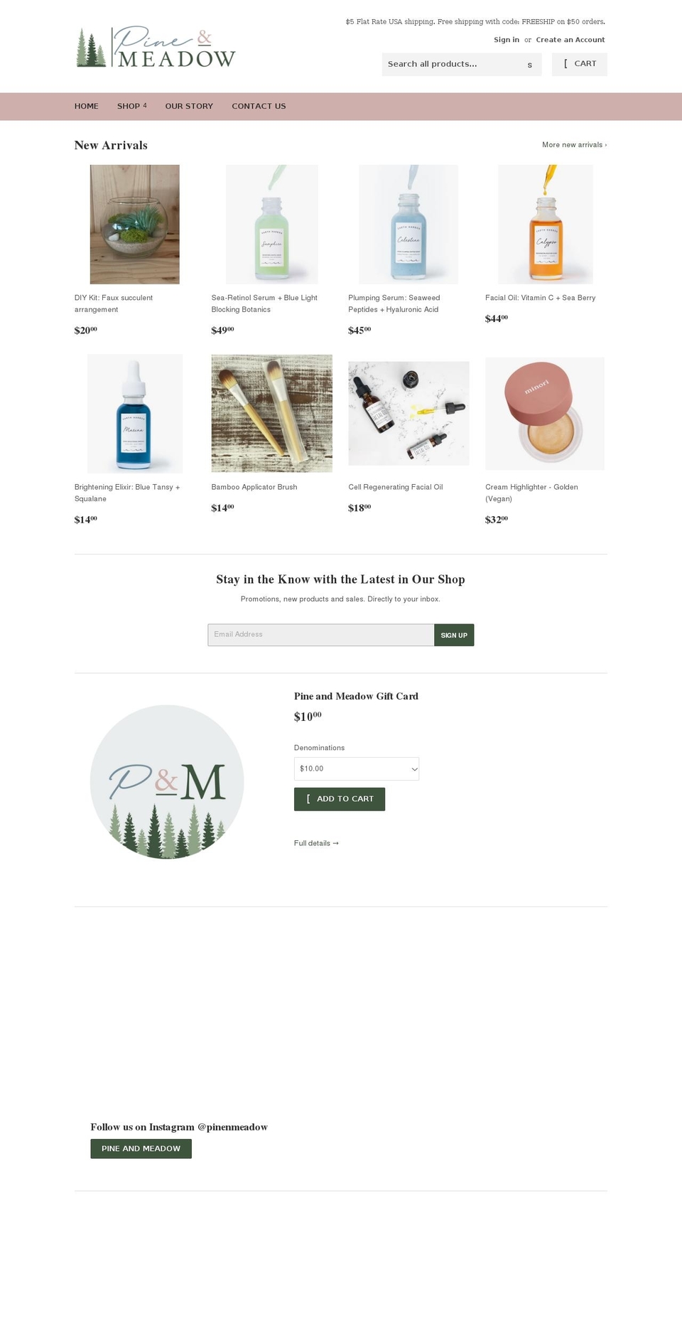 pineandmeadow.com shopify website screenshot