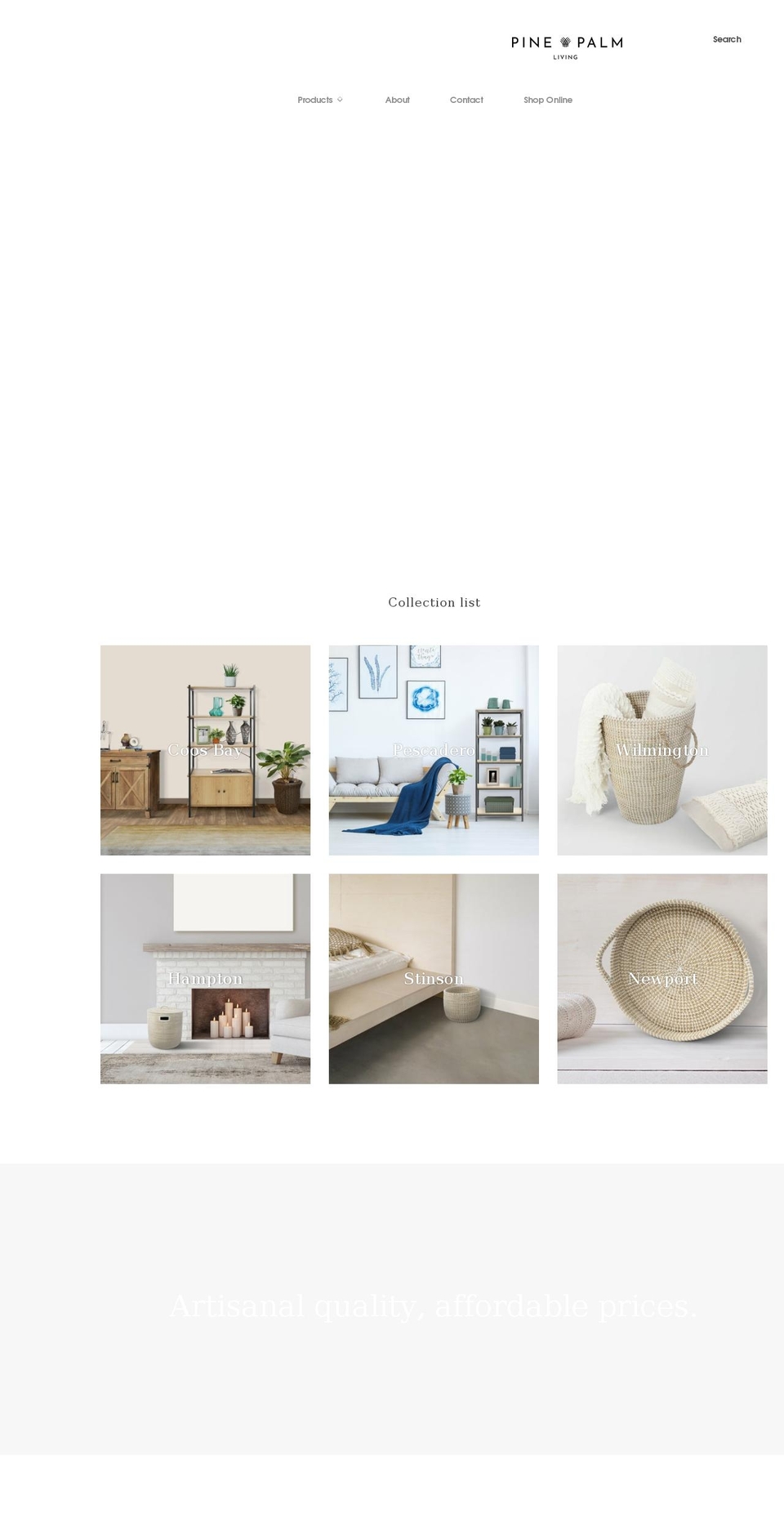 pineandpalmliving.com shopify website screenshot