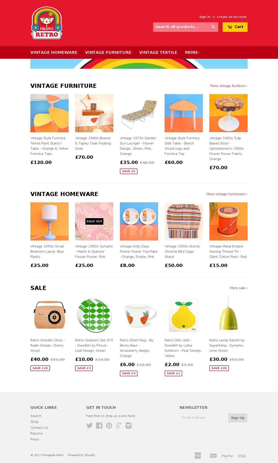 pineappleretro.com shopify website screenshot