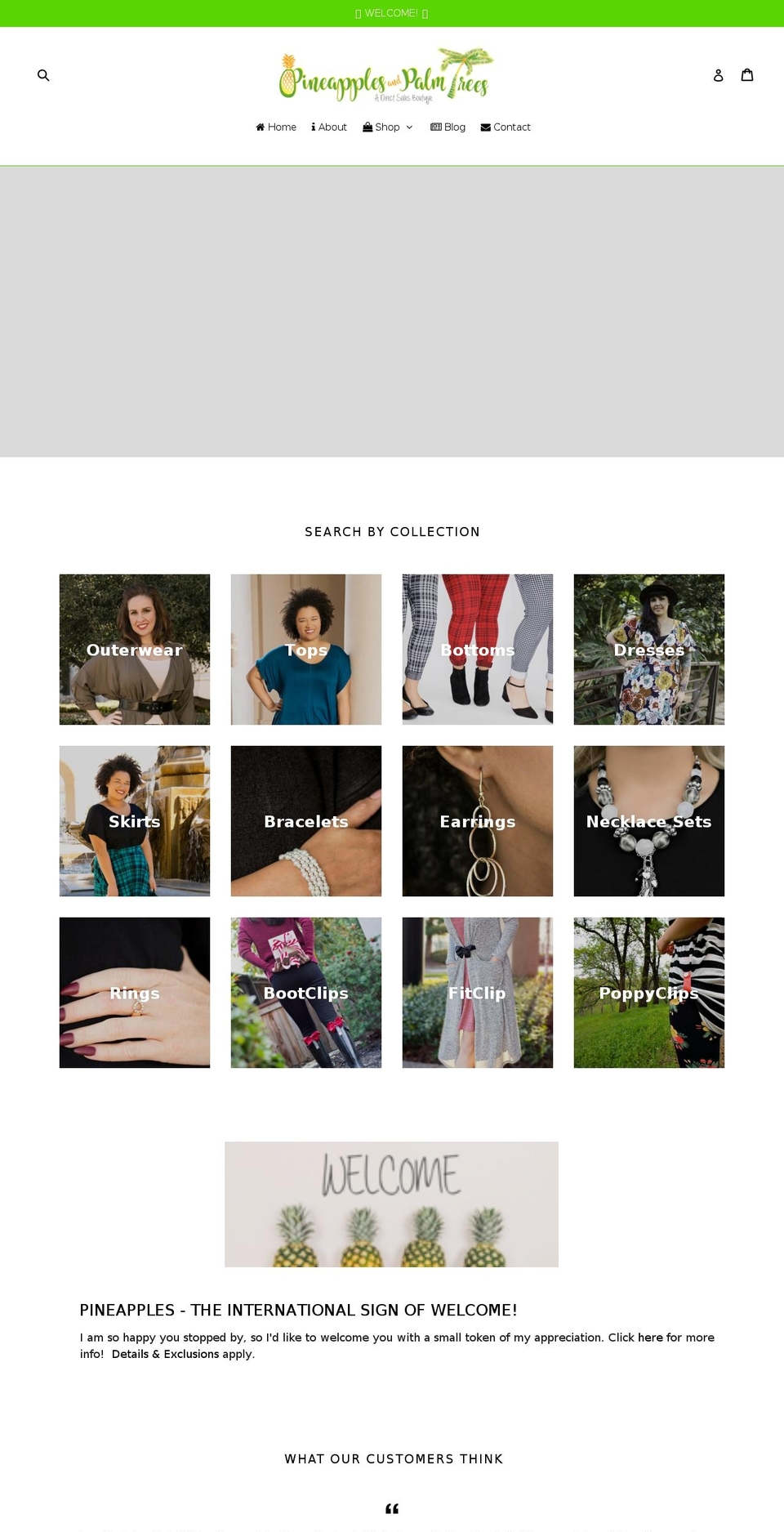 pineapplesandpalmtrees.net shopify website screenshot