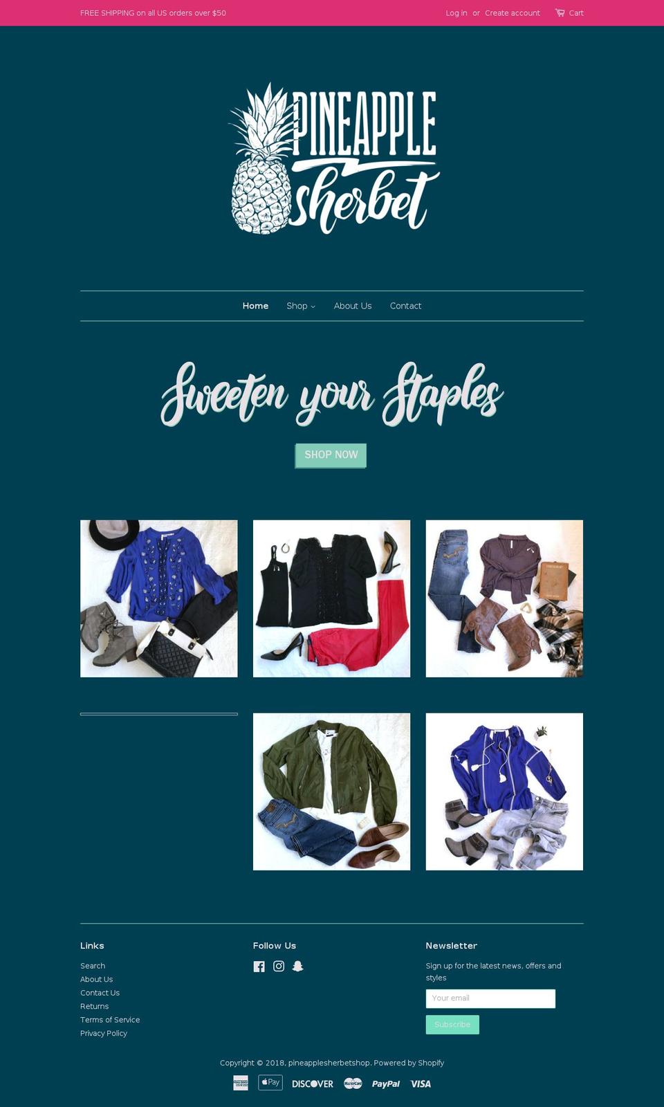 pineapplesherbetshop.com — Shopify storefront screenshot