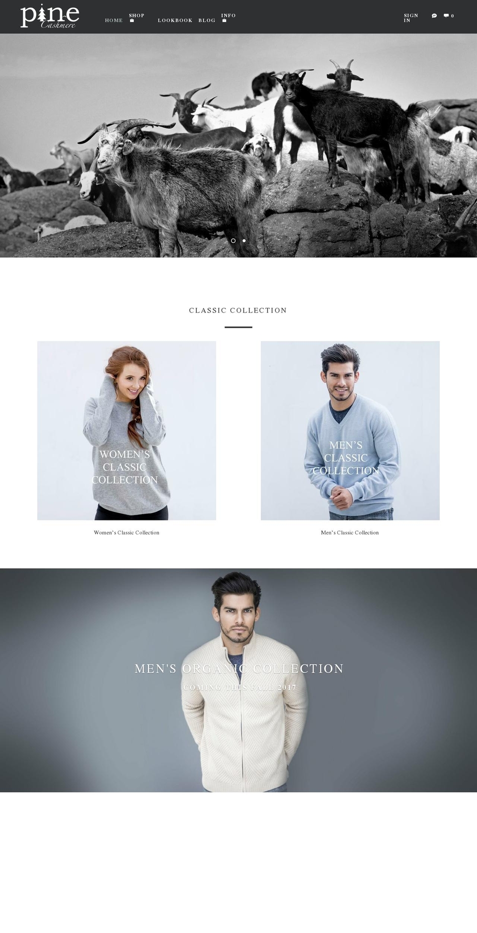 pinecashmere.com shopify website screenshot