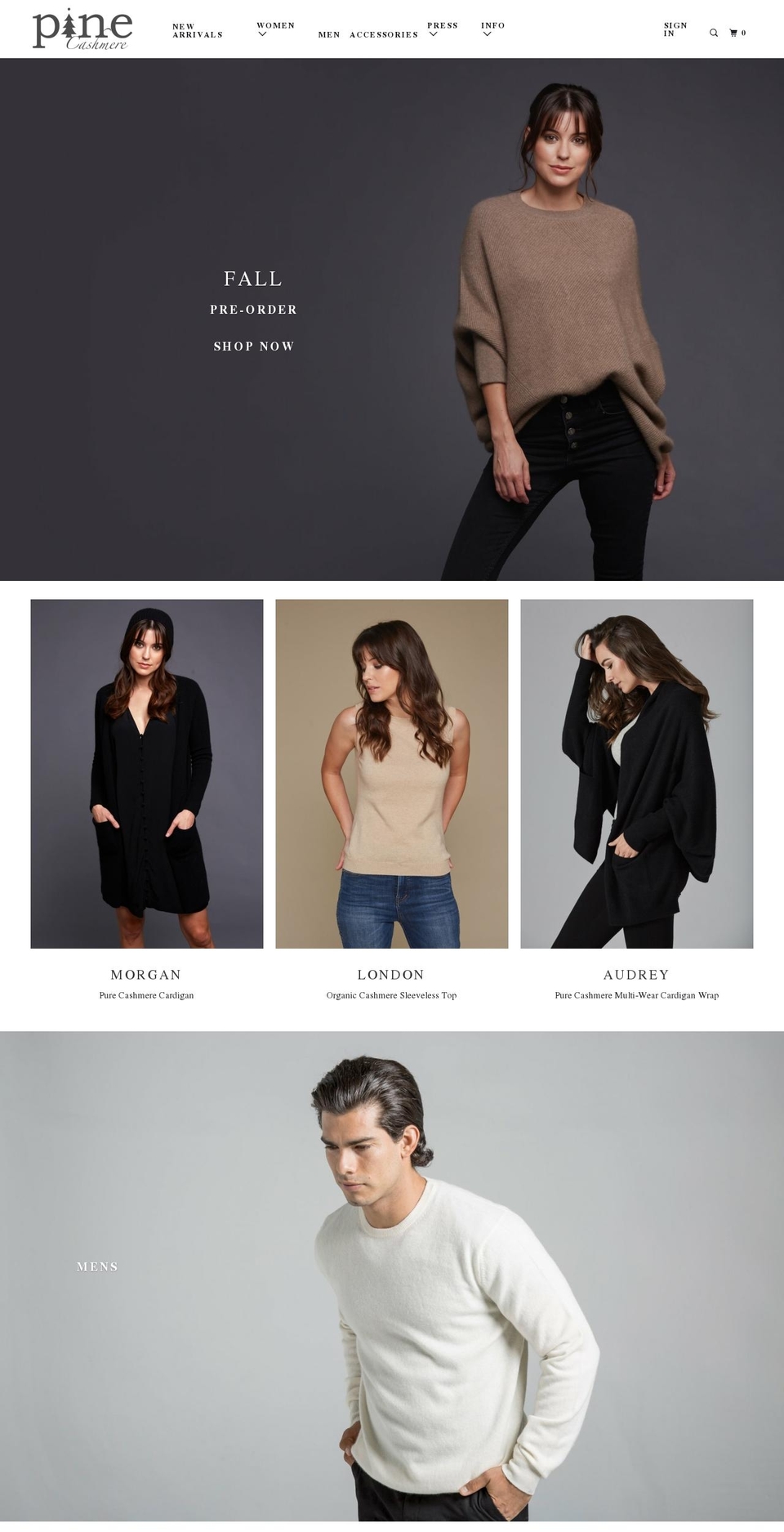 pinecashmere.net shopify website screenshot