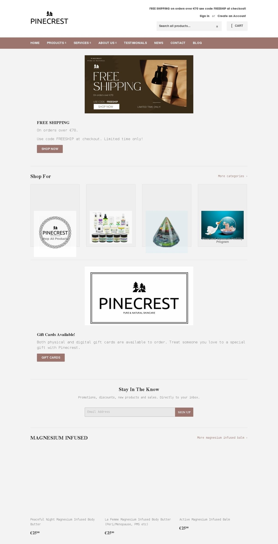 pinecrest.ie shopify website screenshot