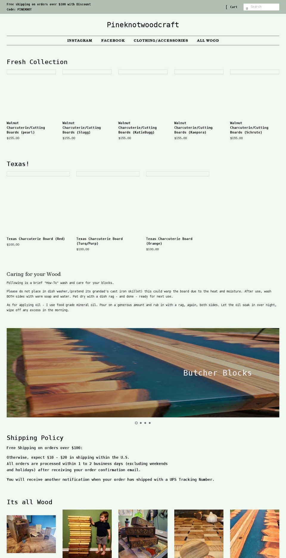 pineknotwoodcraft.com shopify website screenshot
