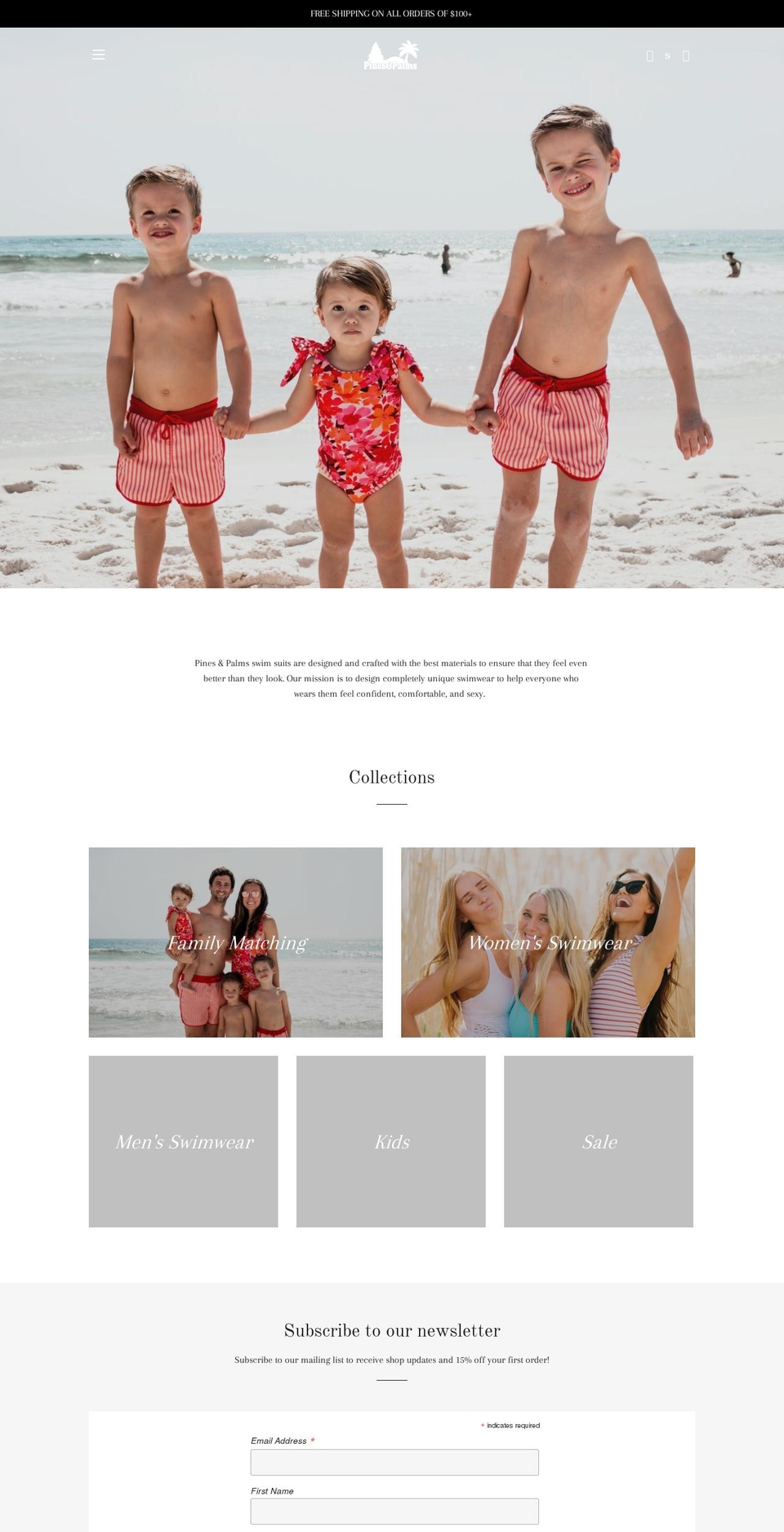 pinesandpalmsswim.com shopify website screenshot