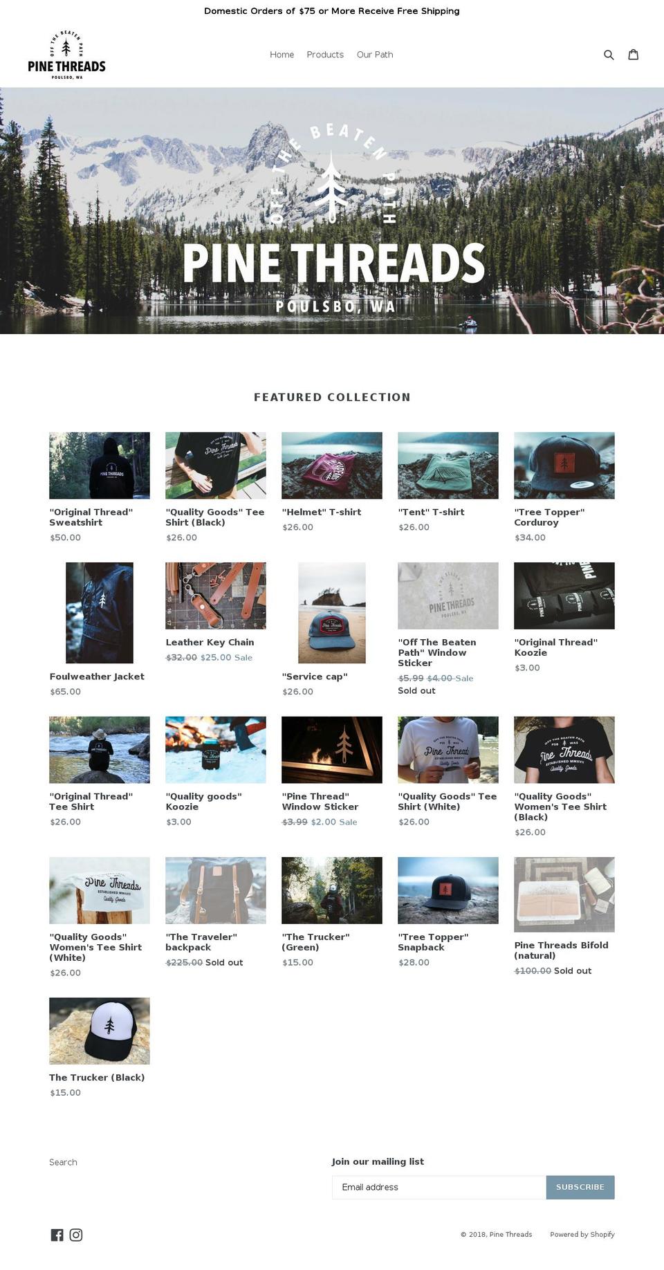 pinethreads.clothing shopify website screenshot