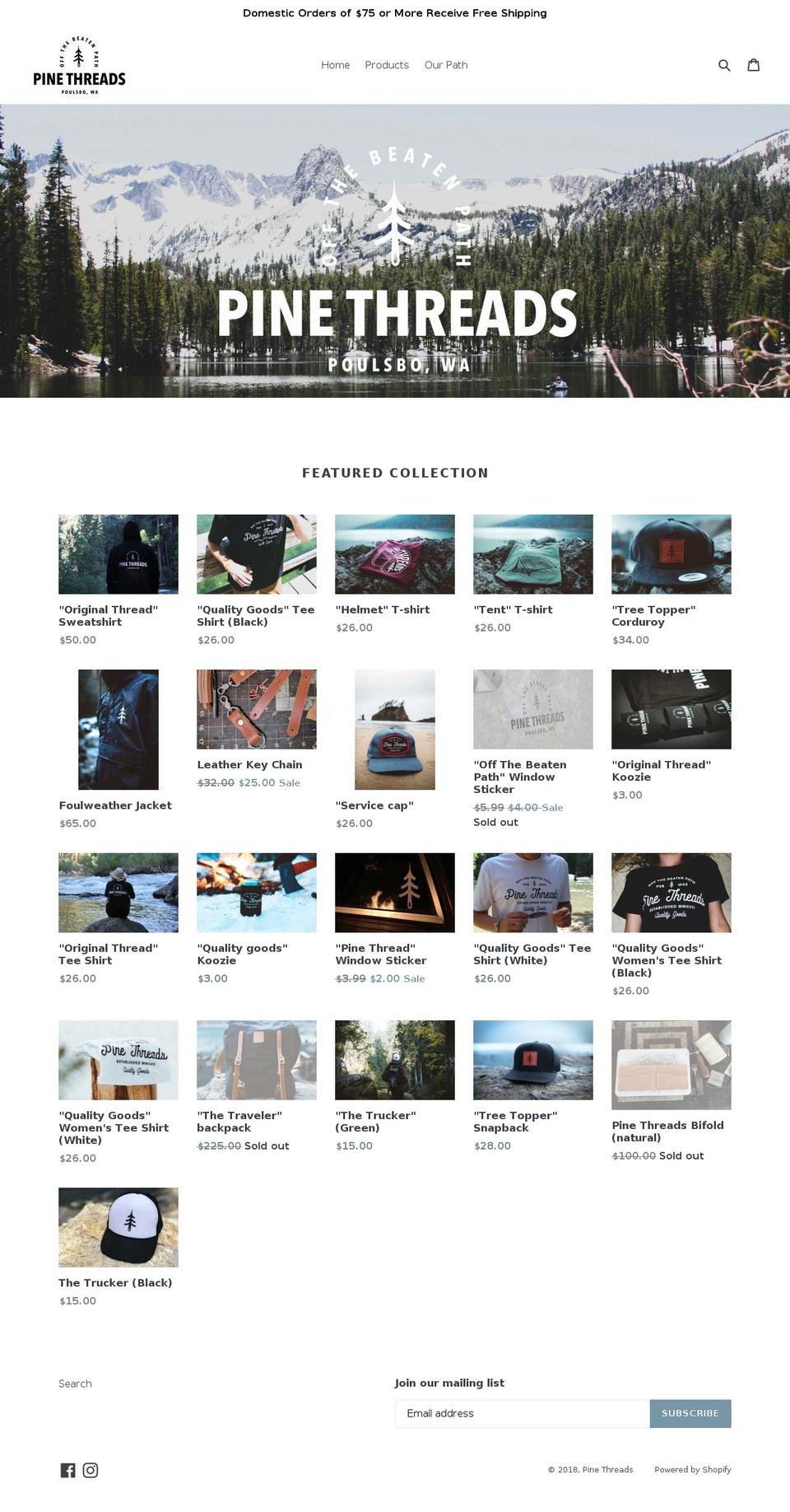 pinethreads.com — Shopify storefront screenshot