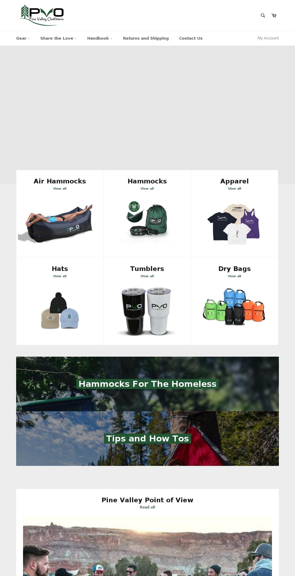 pinevalleygear.com — Shopify storefront screenshot