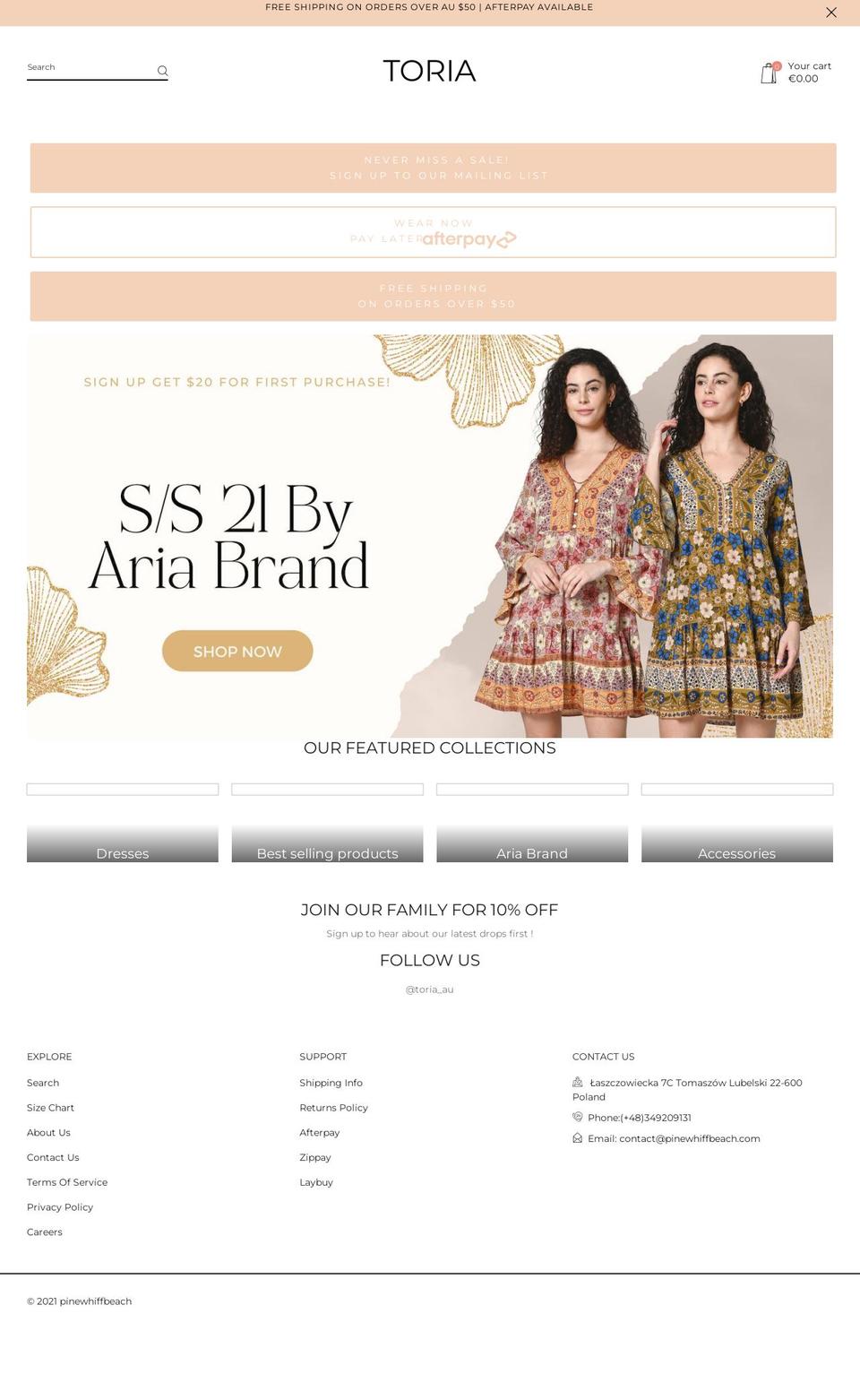 pinewhiffbeach.com shopify website screenshot