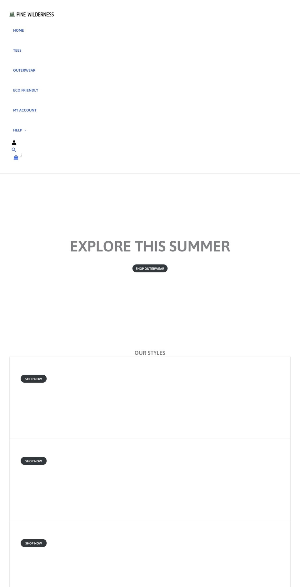 pinewilderness.com shopify website screenshot