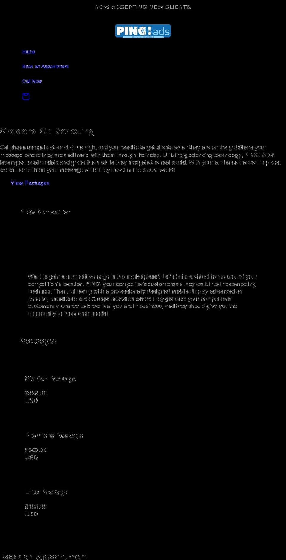 pingadvertising.com shopify website screenshot