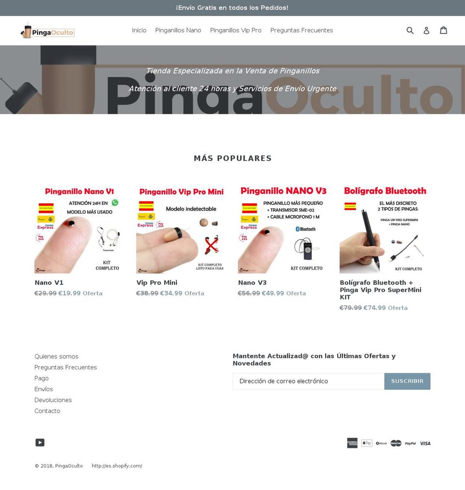 pingaoculto.es shopify website screenshot