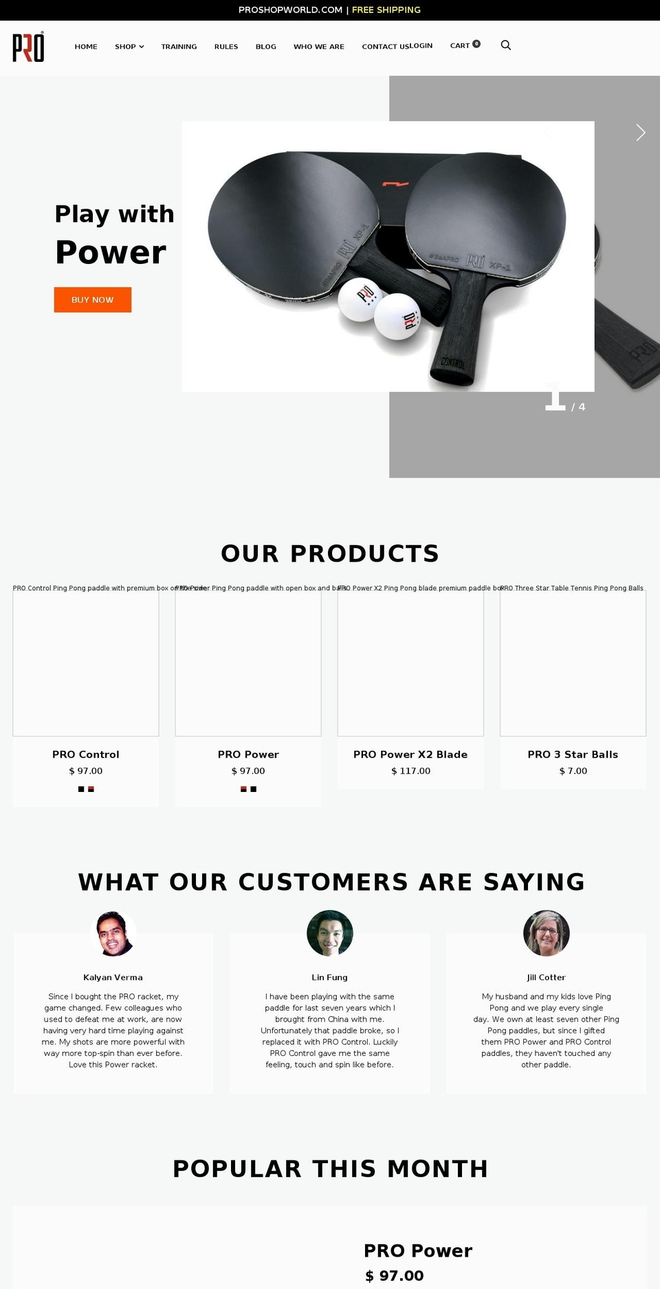pingpongproshop.com shopify website screenshot
